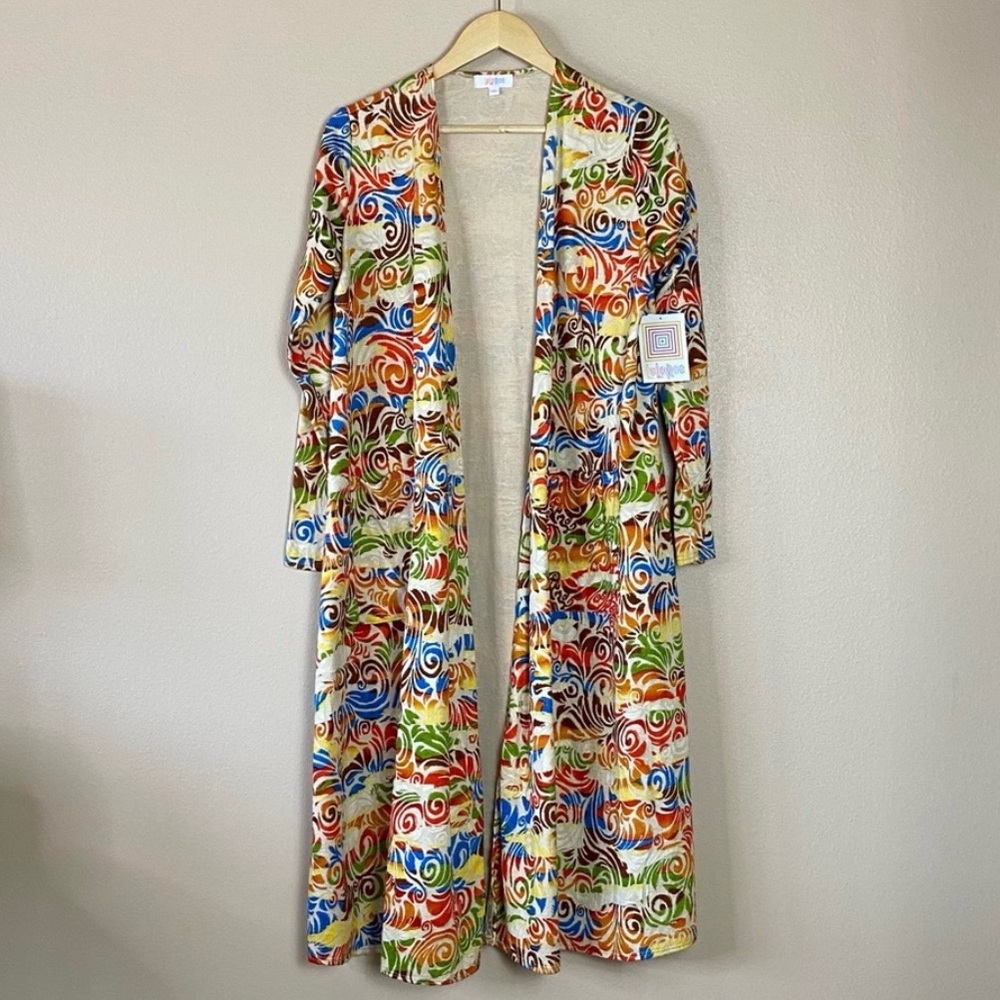 LuLaRoe Sarah Cardigan Duster Size Medium Cream and Rainbow